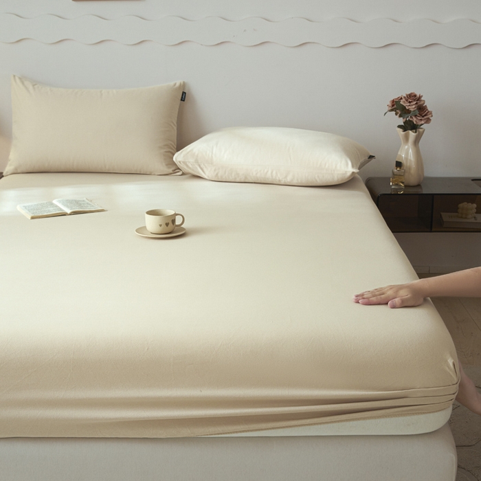 91家纺网 家纺一手货源 找家纺 涵宸家纺 2024新款全棉磨毛四件套纯厚系列-单床笠 a奶茶色