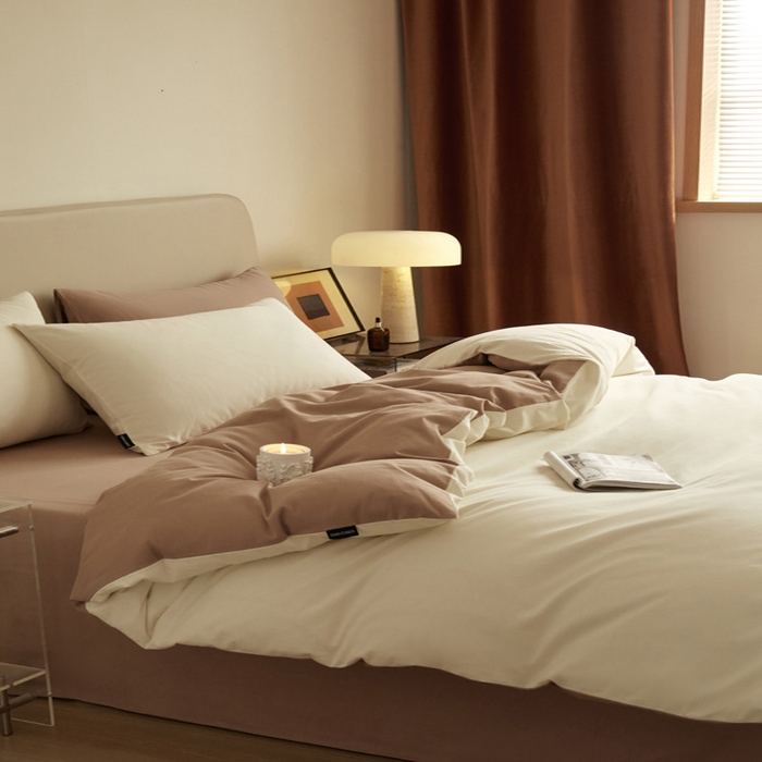 91家纺网 家纺一手货源 找家纺 涵宸家纺 2024新款全棉磨毛四件套纯厚系列（轻）-单被套 纯厚（奶白+棕）