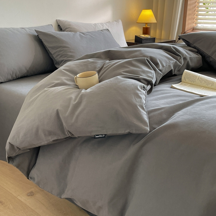 91家纺网 家纺一手货源 找家纺 涵宸家纺 2024新款全棉磨毛四件套纯厚系列（简）-四件套 纯厚-高级灰