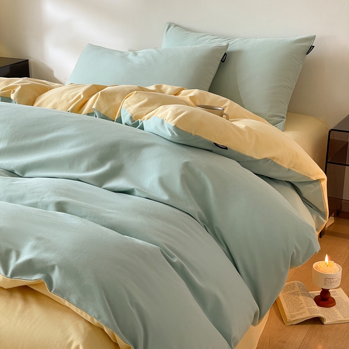 91家纺网 家纺一手货源 找家纺 涵宸家纺 2024新款全棉磨毛四件套纯厚系列（简）-四件套 纯厚（爱琴海+黄）