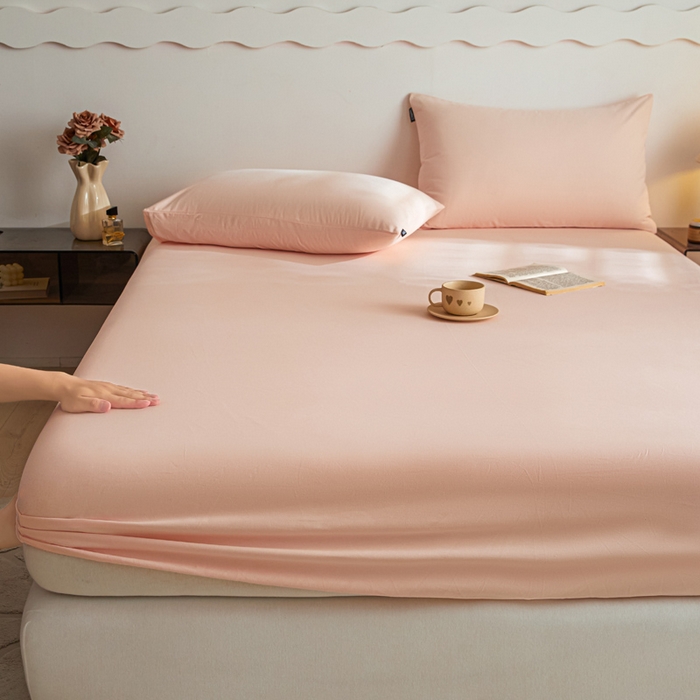 91家纺网 家纺一手货源 找家纺 涵宸家纺 2024新款全棉磨毛四件套纯厚系列-单床笠 a樱花粉