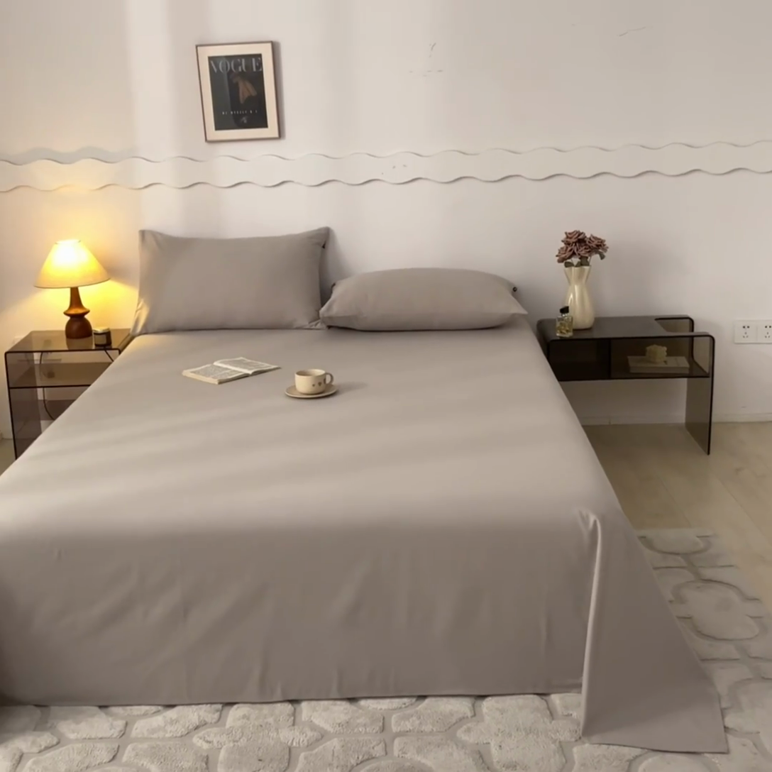 91家纺网 家纺一手货源 找家纺 涵宸家纺 2024新款全棉磨毛四件套纯厚系列-单床单 a弥漫灰