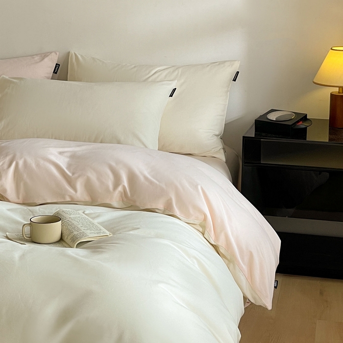 91家纺网 家纺一手货源 找家纺 涵宸家纺 2024新款全棉磨毛四件套纯厚系列（简）-四件套 纯厚（奶白+白桃）