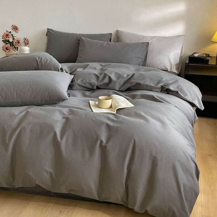 91家纺网 家纺一手货源 找家纺 涵宸家纺 2024新款全棉磨毛四件套纯厚系列（简）-四件套 纯厚-高级灰
