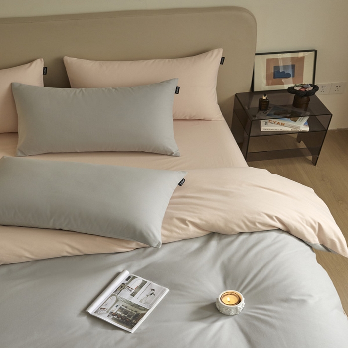 91家纺网 家纺一手货源 找家纺 涵宸家纺 2024新款全棉磨毛四件套纯厚系列（轻）-单被套 纯厚（兰灰+粉）