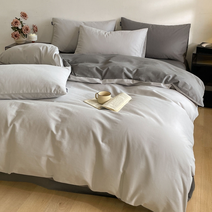 91家纺网 家纺一手货源 找家纺 涵宸家纺 2024新款全棉磨毛四件套纯厚系列（简）-四件套 纯厚（兰灰+灰）