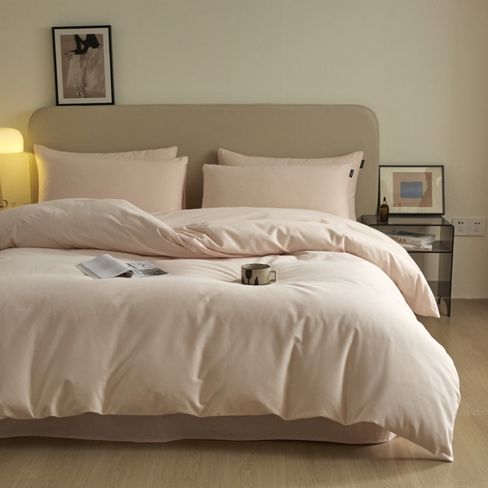 91家纺网 家纺一手货源 找家纺 涵宸家纺 2024新款全棉磨毛四件套纯厚系列（轻）-单被套 纯厚-樱花粉