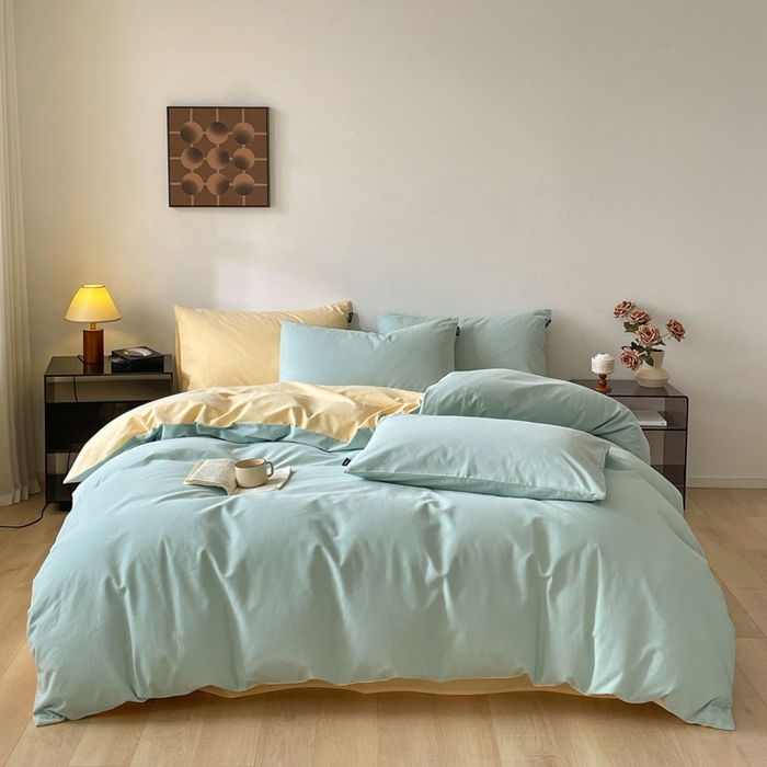 91家纺网 家纺一手货源 找家纺 涵宸家纺 2024新款全棉磨毛四件套纯厚系列（简）-四件套 纯厚（爱琴海+黄）