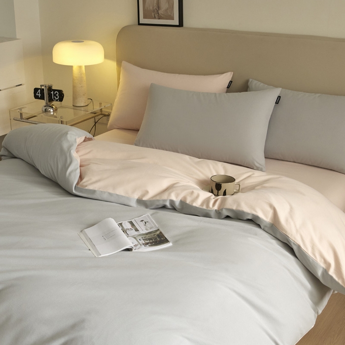 91家纺网 家纺一手货源 找家纺 涵宸家纺 2024新款全棉磨毛四件套纯厚系列（轻）-单被套 纯厚（兰灰+粉）