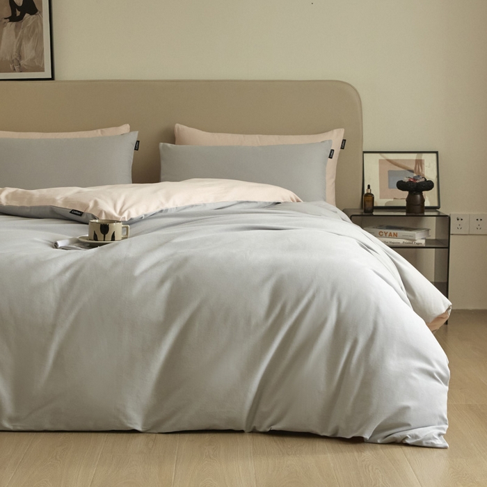 91家纺网 家纺一手货源 找家纺 涵宸家纺 2024新款全棉磨毛四件套纯厚系列（轻）-单被套 纯厚（兰灰+粉）