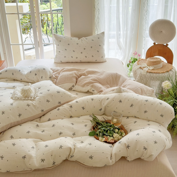 91家纺网 家纺一手货源 找家纺 木楌  2025新款全棉A类皱皱纱印花四件套 宁静