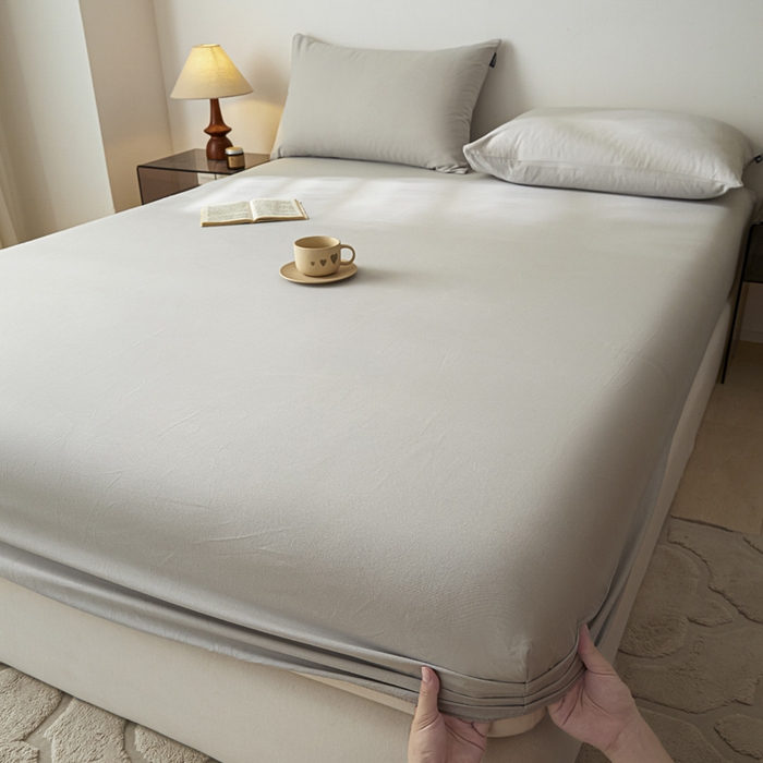 91家纺网 家纺一手货源 找家纺 涵宸家纺 2024新款全棉磨毛四件套纯厚系列-单床笠 a弥漫灰