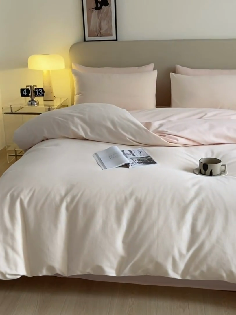 91家纺网 家纺一手货源 找家纺 涵宸家纺 2024新款全棉磨毛四件套纯厚系列（轻）-四件套 纯厚（白桃+粉）