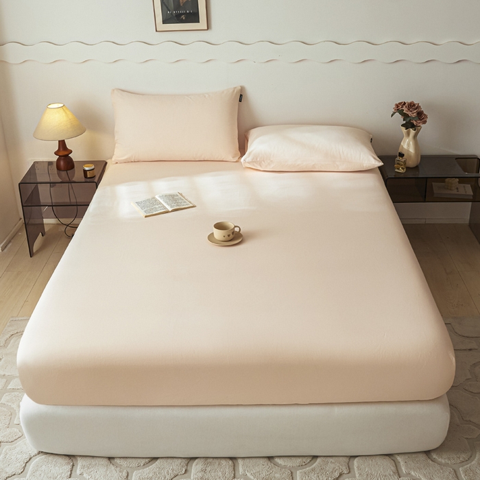 91家纺网 家纺一手货源 找家纺 涵宸家纺 2024新款全棉磨毛四件套纯厚系列-单床笠 a白桃