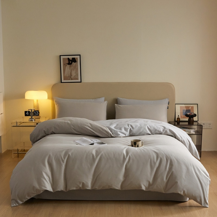 91家纺网 家纺一手货源 找家纺 涵宸家纺 2024新款全棉磨毛四件套纯厚系列（轻）-单被套 纯厚（弥漫灰+兰灰）