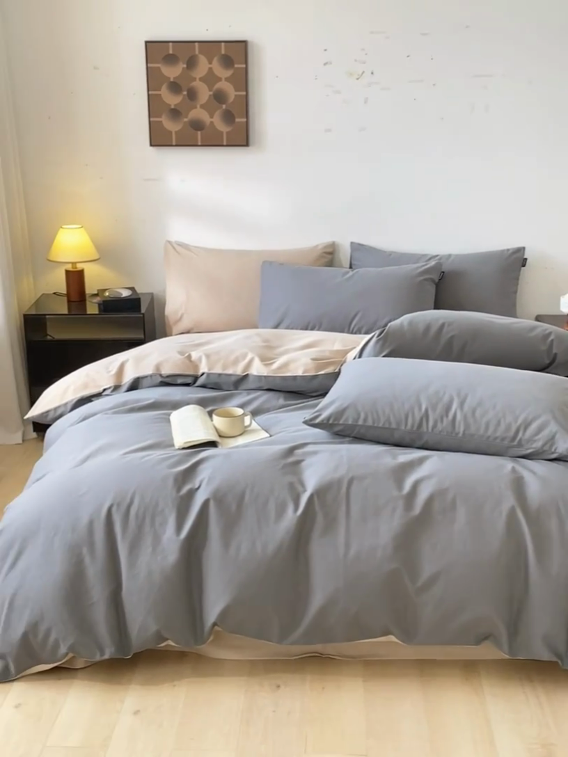 91家纺网 家纺一手货源 找家纺 涵宸家纺 2024新款全棉磨毛四件套纯厚系列（简）-四件套 纯厚（高级灰+棕）