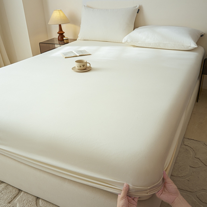 91家纺网 家纺一手货源 找家纺 涵宸家纺 2024新款全棉磨毛四件套纯厚系列-单床笠 a奶白