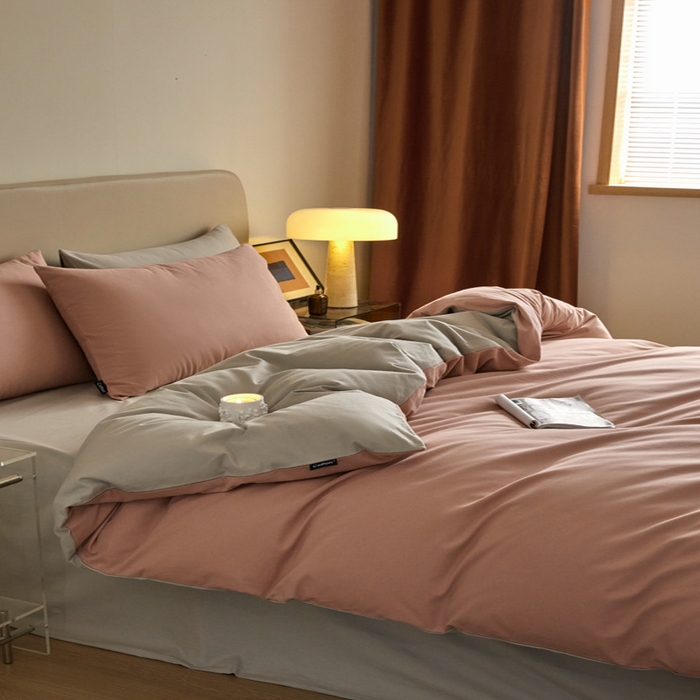 91家纺网 家纺一手货源 找家纺 涵宸家纺 2024新款全棉磨毛四件套纯厚系列（轻）-四件套 纯厚（豆沙+漫灰）