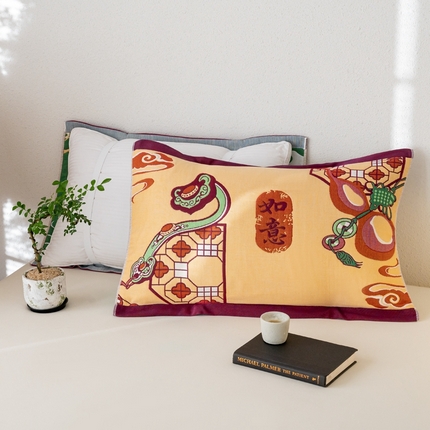 91家纺网 家纺一手货源 找家纺 彩虹毛巾 2024新款中国风全棉六层纱枕巾隔脏绑带枕巾国潮纯棉6层纱布枕巾加厚情侣枕套 如意【绑带款】