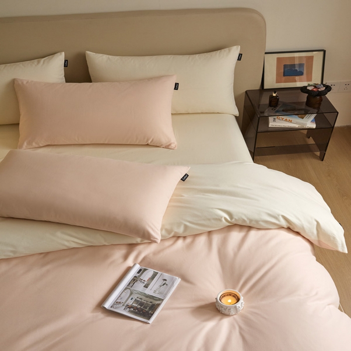 91家纺网 家纺一手货源 找家纺 涵宸家纺 2024新款全棉磨毛四件套纯厚系列（轻）-单被套 纯厚（樱花粉+奶白）