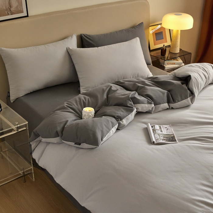 91家纺网 家纺一手货源 找家纺 涵宸家纺 2024新款全棉磨毛四件套纯厚系列（轻）-单被套 纯厚（兰灰+灰）