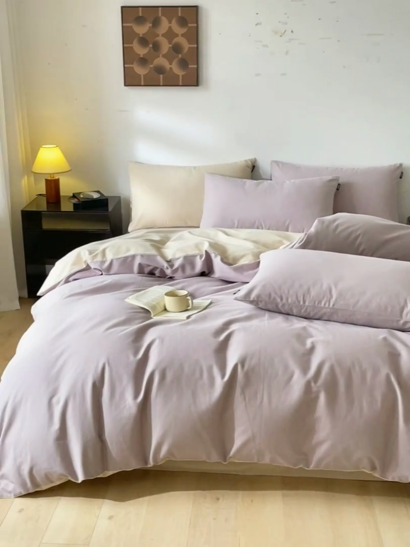 91家纺网 家纺一手货源 找家纺 涵宸家纺 2024新款全棉磨毛四件套纯厚系列（简）-四件套 纯厚（星空紫+茶色）