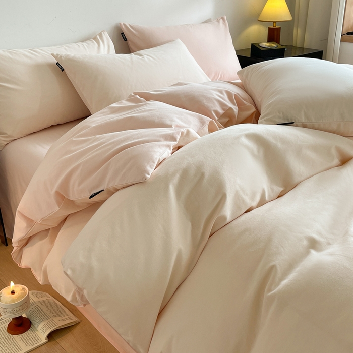 91家纺网 家纺一手货源 找家纺 涵宸家纺 2024新款全棉磨毛四件套纯厚系列（简）-四件套 纯厚（白桃+粉）