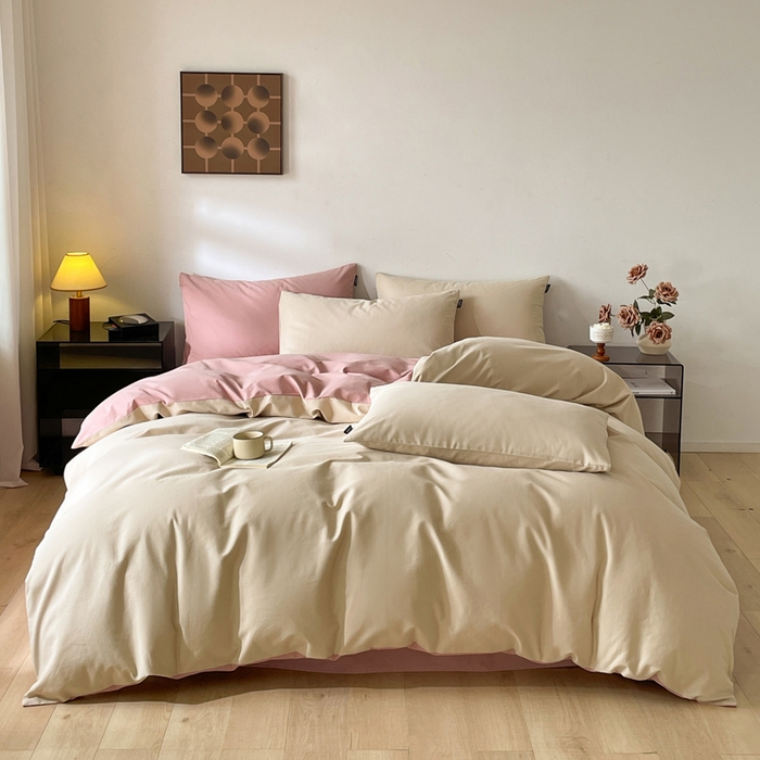 91家纺网 家纺一手货源 找家纺 涵宸家纺 2024新款全棉磨毛四件套纯厚系列（简）-四件套 纯厚（奶茶色+豆沙）