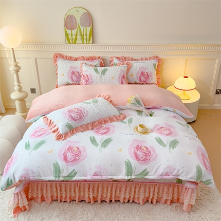 铠畅 2025新款加厚牛奶绒床盖四件套 花之恋