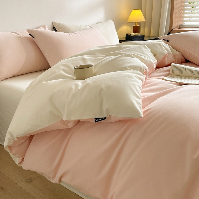 91家纺网 家纺一手货源 找家纺 涵宸家纺 2024新款全棉磨毛四件套纯厚系列（简）-四件套 纯厚（樱花粉+奶白）