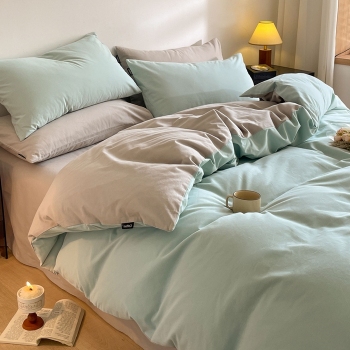 91家纺网 家纺一手货源 找家纺 涵宸家纺 2024新款全棉磨毛四件套纯厚系列（简）-四件套 纯厚（爱琴海+漫灰）