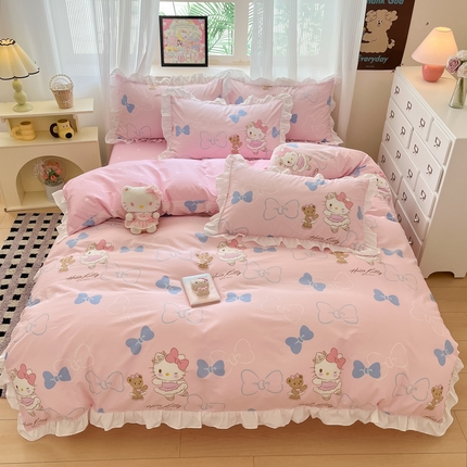 91家纺网 家纺一手货源 找家纺 （总）三朵家纺 2024新款13372全棉花边款三丽鸥系列四件套