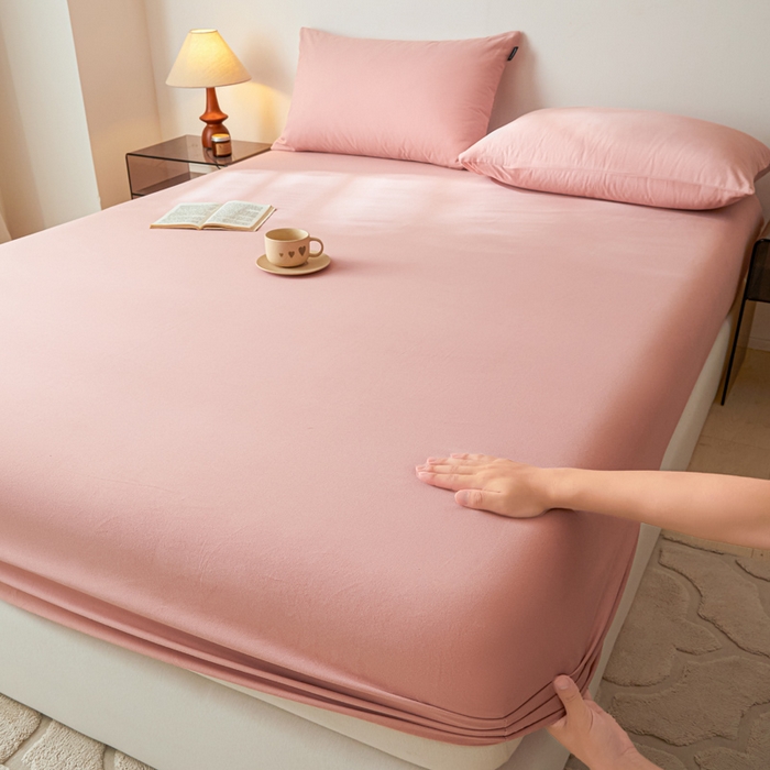 91家纺网 家纺一手货源 找家纺 涵宸家纺 2024新款全棉磨毛四件套纯厚系列-单床笠 a豆沙