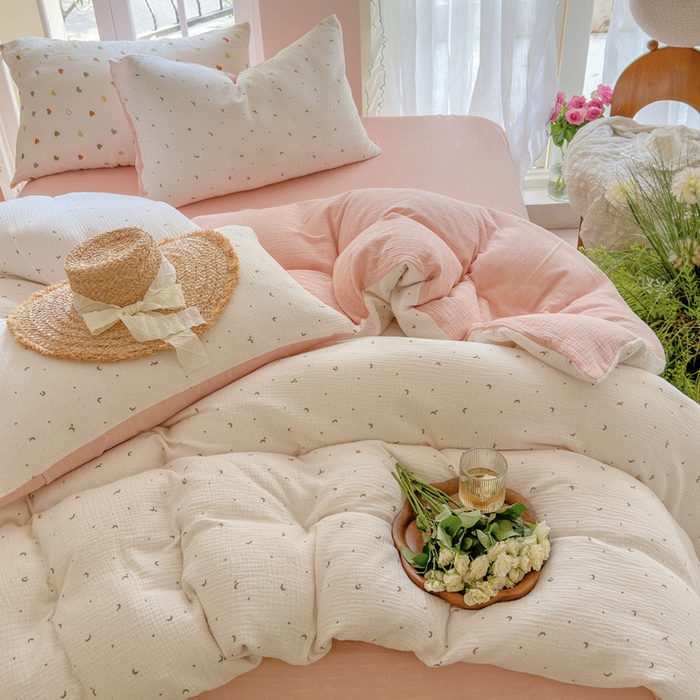 91家纺网 家纺一手货源 找家纺 木楌  2025新款全棉A类皱皱纱印花四件套 星月