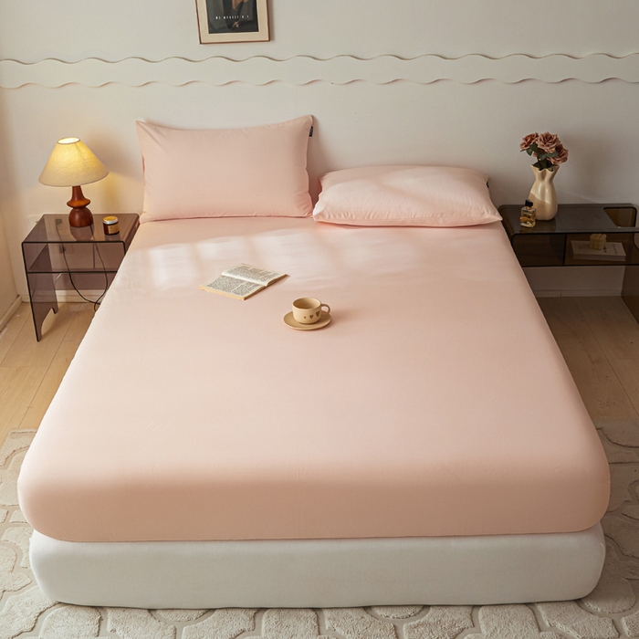 91家纺网 家纺一手货源 找家纺 涵宸家纺 2024新款全棉磨毛四件套纯厚系列-单床笠 a樱花粉