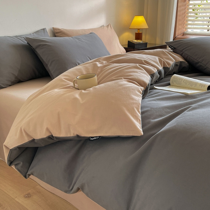 91家纺网 家纺一手货源 找家纺 涵宸家纺 2024新款全棉磨毛四件套纯厚系列（简）-四件套 纯厚（高级灰+棕）