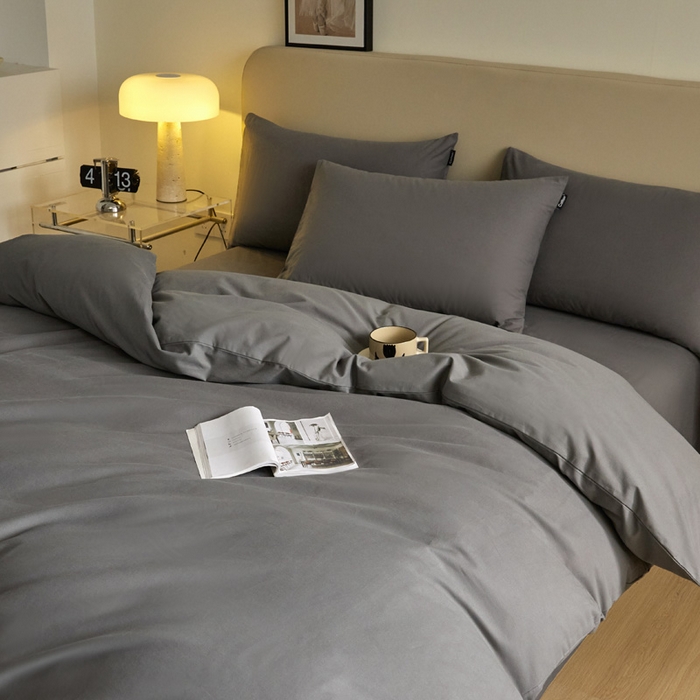 91家纺网 家纺一手货源 找家纺 涵宸家纺 2024新款全棉磨毛四件套纯厚系列（轻）-四件套 纯厚-高级灰