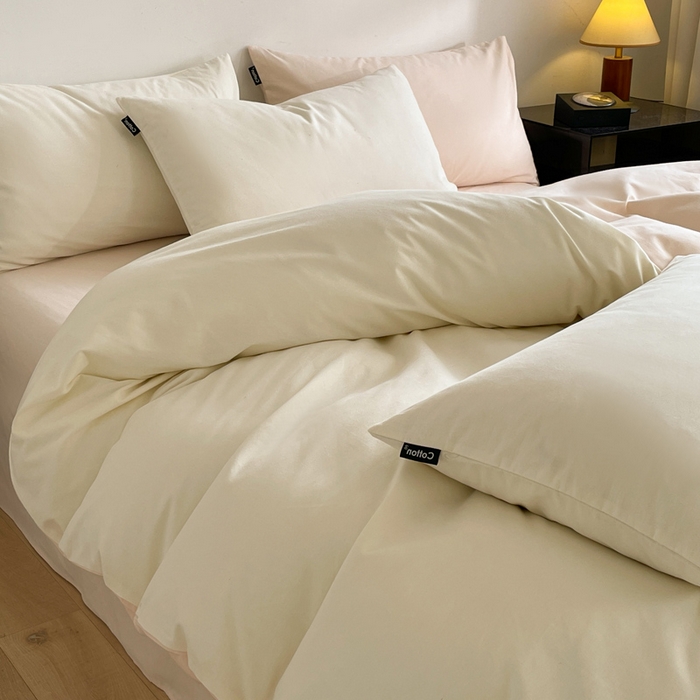 91家纺网 家纺一手货源 找家纺 涵宸家纺 2024新款全棉磨毛四件套纯厚系列（简）-四件套 纯厚（奶白+白桃）