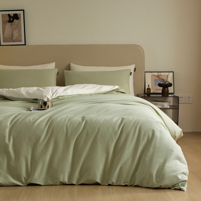 91家纺网 家纺一手货源 找家纺 涵宸家纺 2024新款全棉磨毛四件套纯厚系列（轻）-四件套 纯厚（古今绿+奶白）