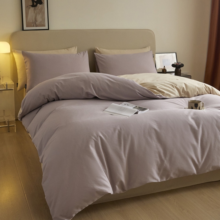 91家纺网 家纺一手货源 找家纺 涵宸家纺 2024新款全棉磨毛四件套纯厚系列（轻）-四件套 纯厚（星空紫+茶色）