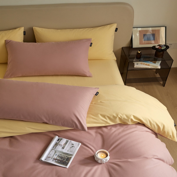 91家纺网 家纺一手货源 找家纺 涵宸家纺 2024新款全棉磨毛四件套纯厚系列（轻）-单被套 纯厚（豆沙+黄）