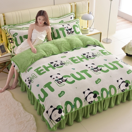 91家纺网 家纺一手货源 找家纺 (总）曼尼2025新品高克重直播印花牛奶绒四件套床裙款法莱绒金貂珊瑚绒