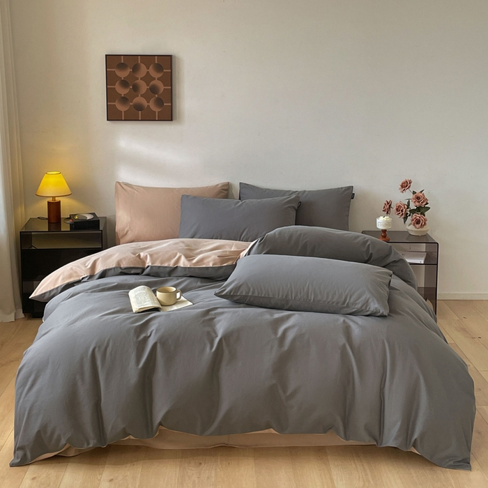 91家纺网 家纺一手货源 找家纺 涵宸家纺 2024新款全棉磨毛四件套纯厚系列（简）-四件套 纯厚（高级灰+棕）