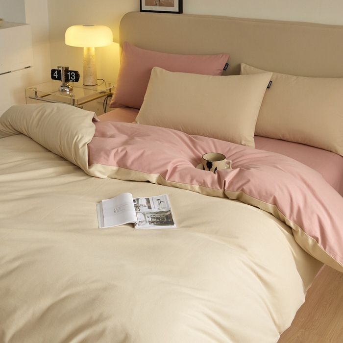 91家纺网 家纺一手货源 找家纺 涵宸家纺 2024新款全棉磨毛四件套纯厚系列（轻）-单被套 纯厚（奶茶色+豆沙）