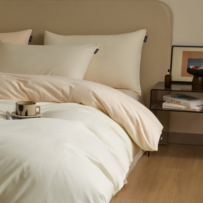 91家纺网 家纺一手货源 找家纺 涵宸家纺 2024新款全棉磨毛四件套纯厚系列（轻）-单被套 纯厚（奶白+白桃）