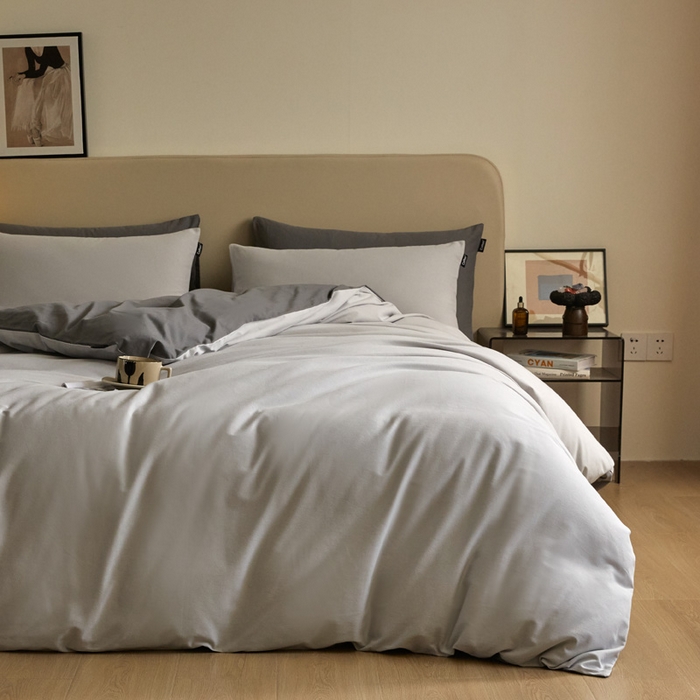 91家纺网 家纺一手货源 找家纺 涵宸家纺 2024新款全棉磨毛四件套纯厚系列（轻）-四件套 纯厚（兰灰+灰）