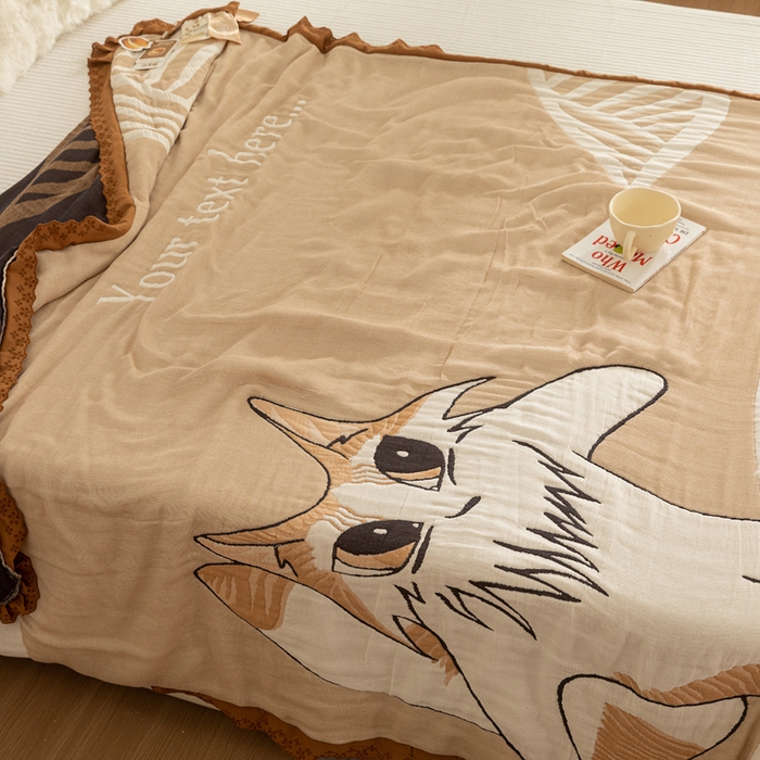 91家纺网 家纺一手货源 找家纺 乐家毛巾被 2024新款十层纱布泡芙被 旅行猫