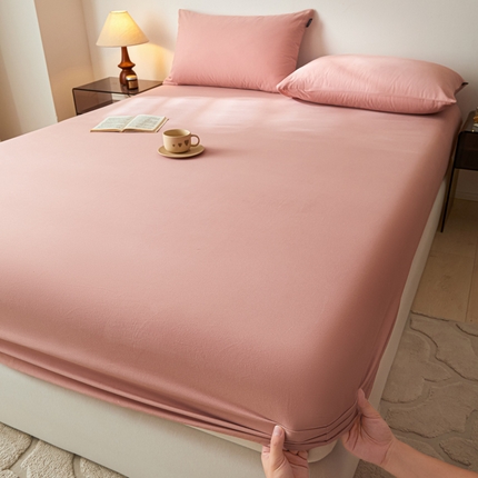 91家纺网 家纺一手货源 找家纺 涵宸家纺 2024新款全棉磨毛四件套纯厚系列-单床笠 a豆沙