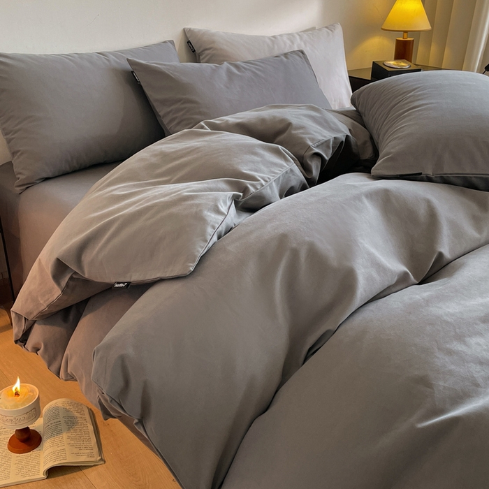 91家纺网 家纺一手货源 找家纺 涵宸家纺 2024新款全棉磨毛四件套纯厚系列（简）-四件套 纯厚-高级灰