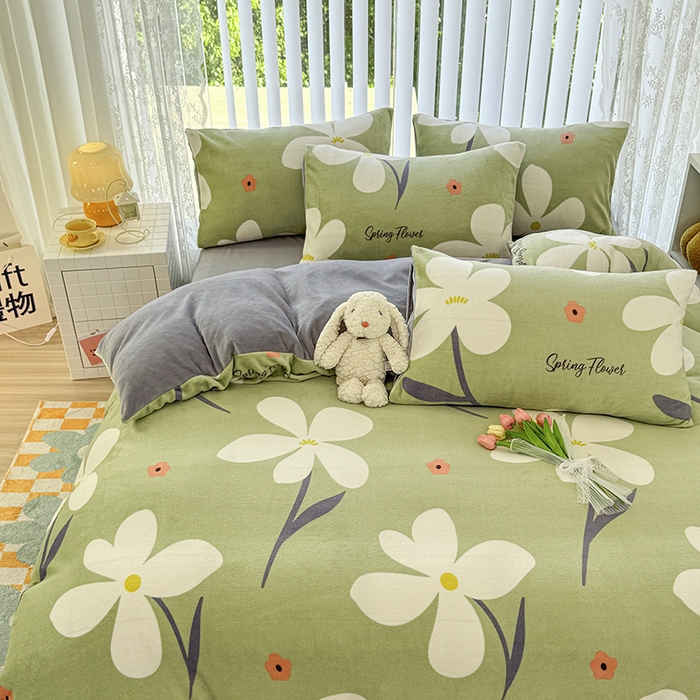 91家纺网 家纺一手货源 找家纺 觅妮家纺 2025新款高克重秋冬加厚印花牛奶绒四件套 花漫